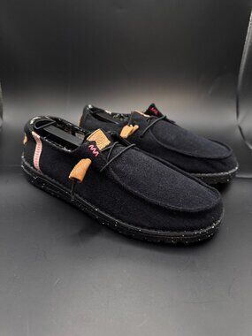 NWT 8 Hey Dude Women's Wendy Washed Black Speckled Shoes Slip Ons Pink Zigzag